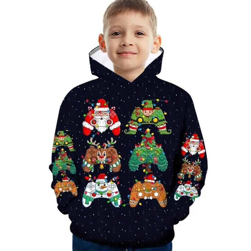 Christmas Children's Hoodie Santa Claus Print Boy Girl Sweatshirt Fashion Cartoon Kids Clothes Holiday Party Children's Clothing