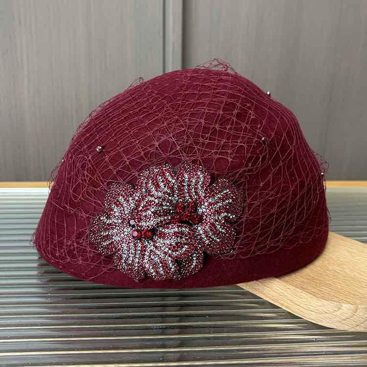 Осень и Зима Новая Легкая Роскошь Сетка Пряжа Стразы Цветок Бутон Шляпа Ретро Элегантная Шляпа Стюардессы Женская Маленькая Моделирующая Шляпка-Цилиндр