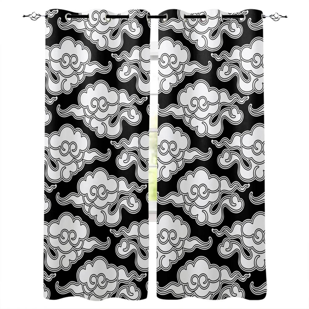 Холодный красный благоприятный облако черный фон печатные оконные шторы гостиная спальня шторы полиэстер ткань домашний декор2 шт