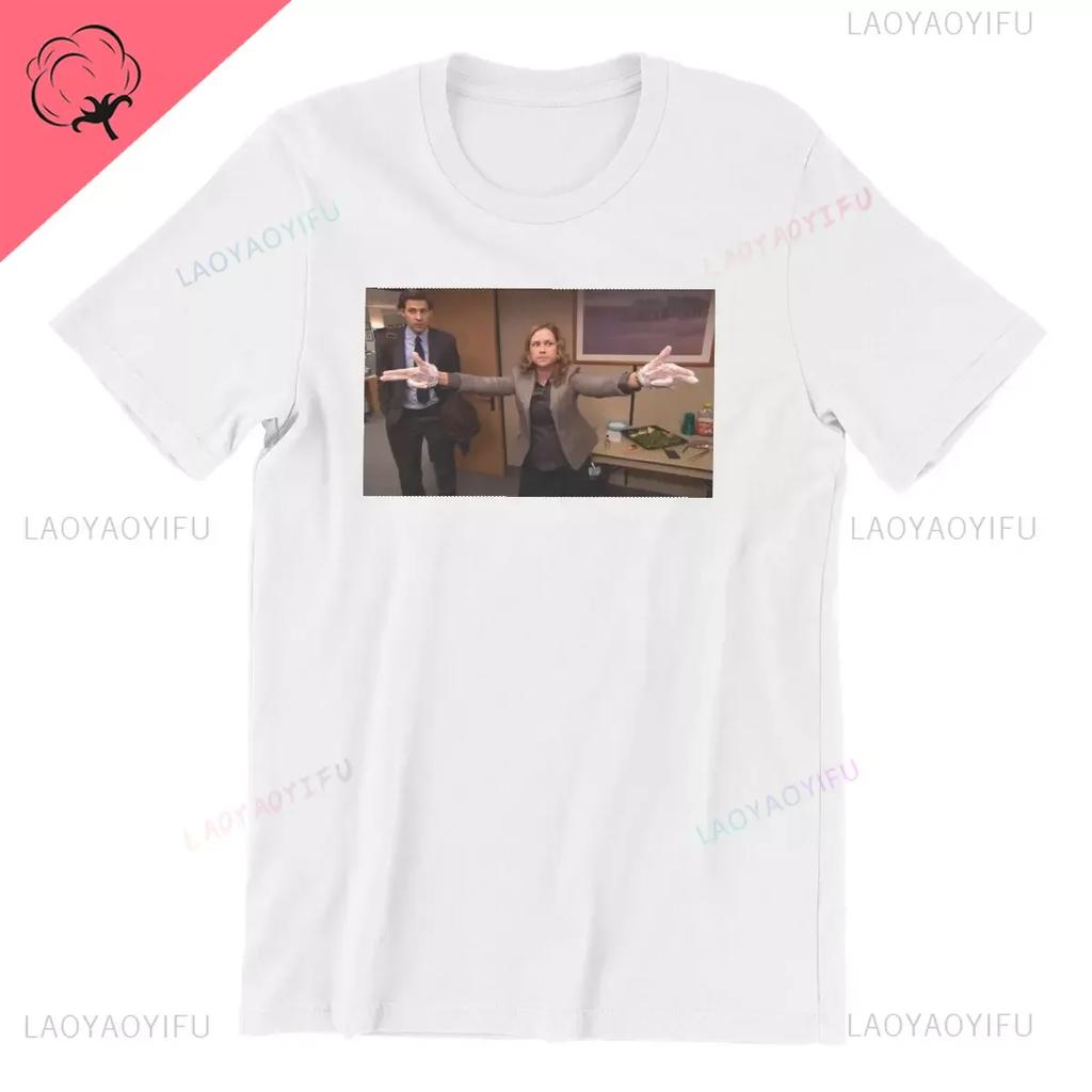 Юмористическая футболка Пэм и Джима для мужчин Офис Халперт Большая Туна Юмористические футболки Круглый вырез Короткий рукав Футболки с принтом Хлопковые топы