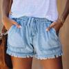 Women's Casual Denim Shorts with Pockets Tassel Bandage Bottom Lee Style