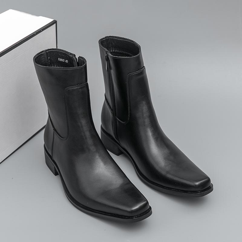 Brand Chelsea Men's Boots Men Comfortable Side Zipper High Top Boot Outdoor Classic Fashion British Style Pointed Knight Boots