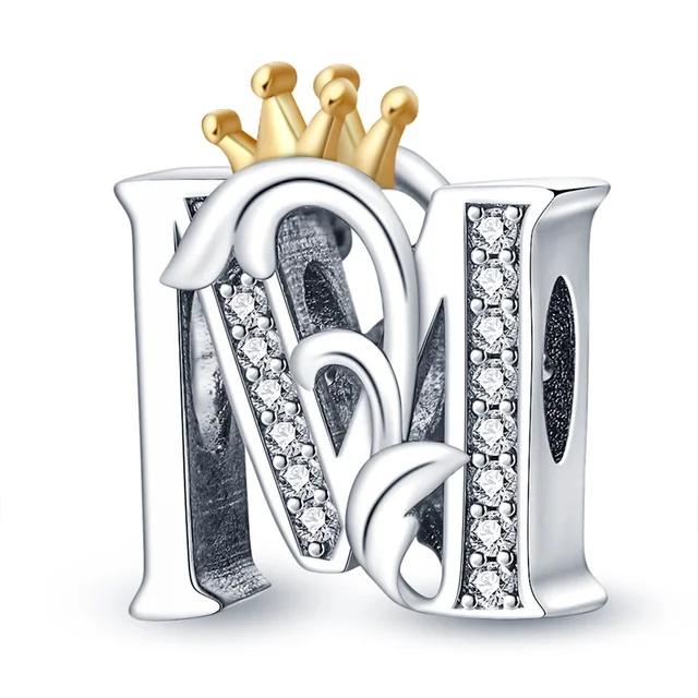 New Copper Charm Compatible With Original Bracelet Accessories Women Jewelry Piece Crown Twenty-Six Letters Collection