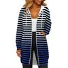 Женская модная полосатая с принтом толстовка с длинным рукавом, капюшоном на шнурке, карманом на молнии, длинная повседневная куртка-свитшот