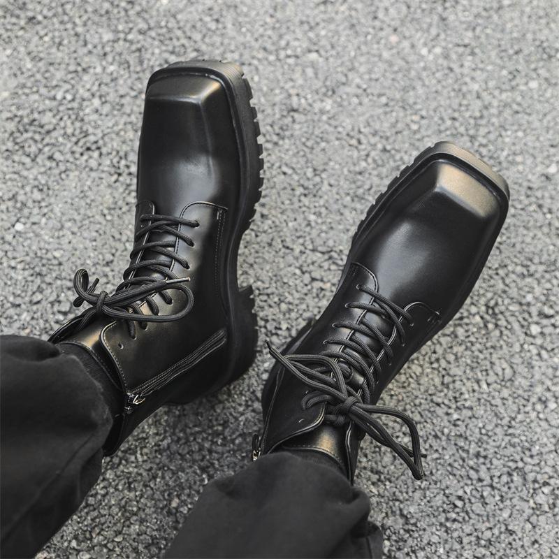Мужские ботинки Мартин в британском стиле 2025 новые на толстой подошве тонкие ботинки Мартин черные весенне-осенние одинарные ботинки на боковой молнии 8119-J