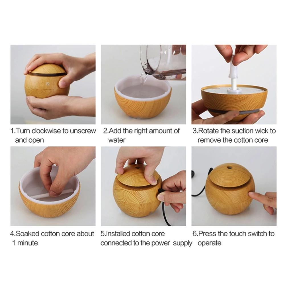 Мини-увлажнитель воздуха Usb ультразвуковой диффузор аромата под дерево 7 светодиодный светильник электрический диффузор эфирного масла для домашней ароматерапии