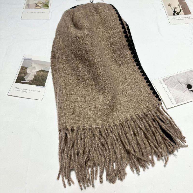 New Ins Versatile Atmosphere Solid Color Dog Tooth Edge Imitation Cashmere Scarf Thickened Large Version Scarf Shawl