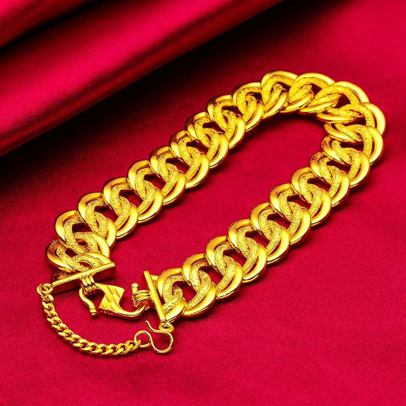 Fashion Gold-Toned Copper Bracelet Women Flat Boss Link Design Heart Shape With Textured Surface 12mm 14mm Size Options