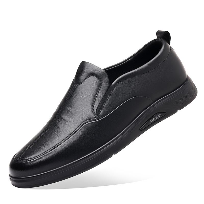 Классические повседневные кожаные туфли для автомобиля, мужские кожаные дышащие деловые туфли для костюма, универсальные, мягкая подошва, нескользящая, толстая подошва, папины туфли с одной педалью