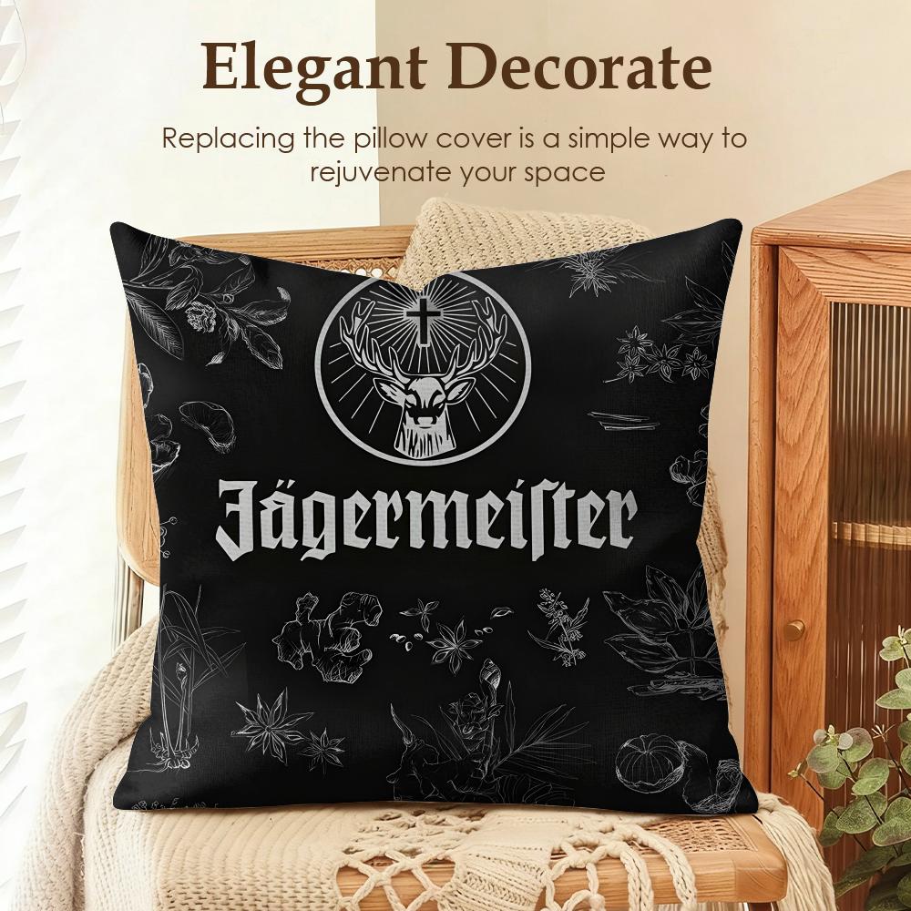 Fashion JJaegermeisterS Cushion Cover Natural Linen Organic Fabric DoubleSided Printing Sofa Home Decor Gift Pillow Case