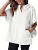 Women's Oversized Half Zip Hoodie Short Sleeve Pullover Sweatshirt Top with Pockets