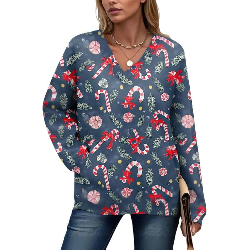 Women's Casual And Fashionable Christmas Print Long-Sleeved Top