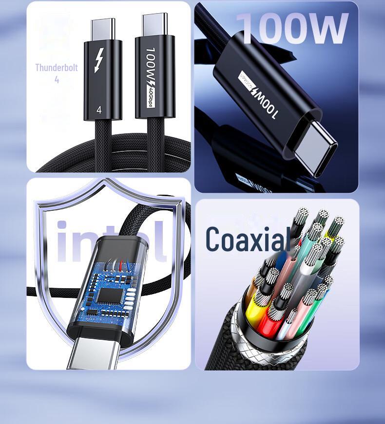 Коаксиальный кабель Biaz с посеребренными контактами Thunderbolt 4 Type-C «папа-папа» PD100W для быстрой зарядки мониторов