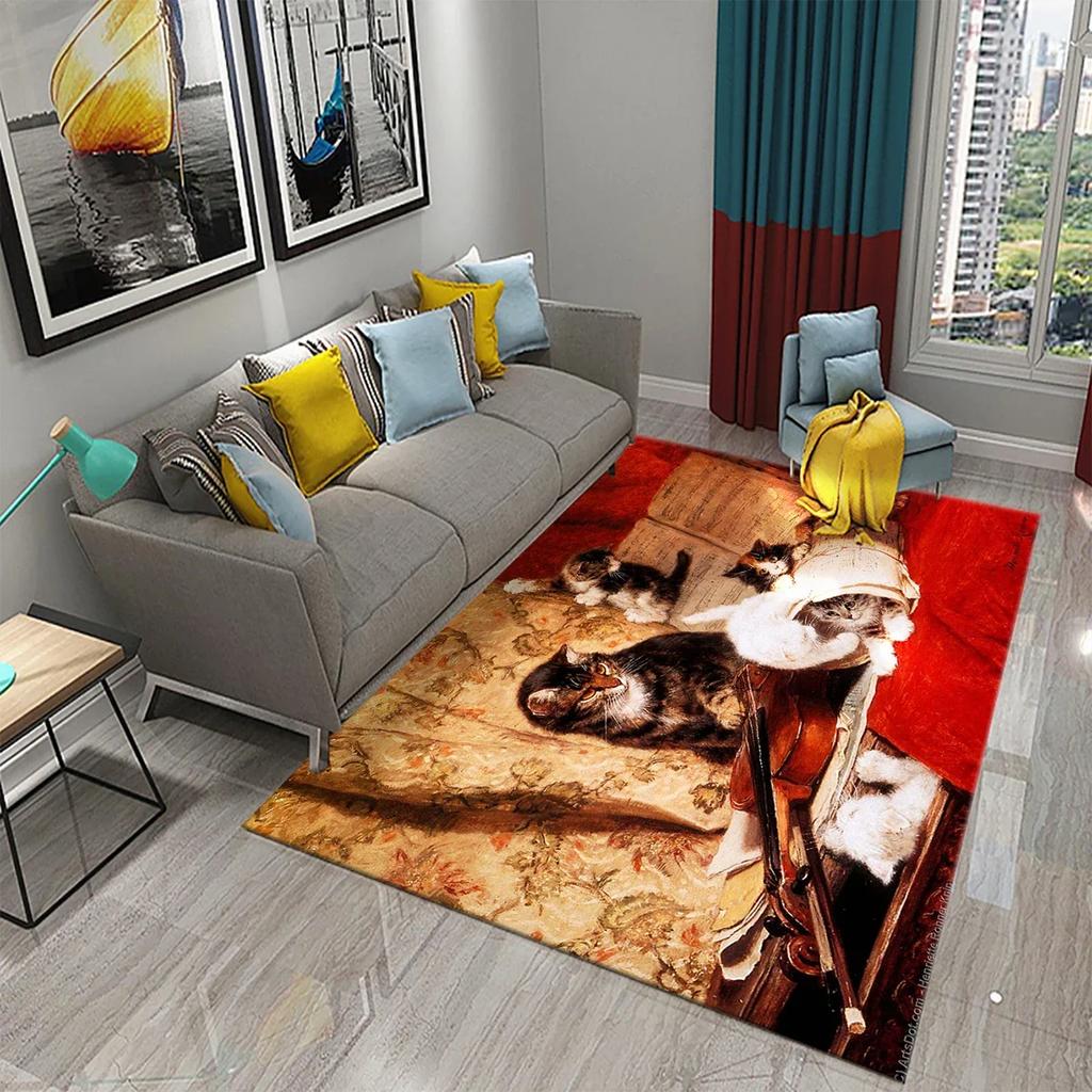 Милый Кот Масляная Живопись Ковер Ванная Комната Современный Нескользящий Дверной Коврик Кухня Дом Гостиная Спальня Смешной Декор Котика Напольный Коврик