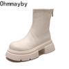 Fashion Autumn Chunky Women Slim Ankle Boots Fashion Back Zippers Platform Heel Short Booties Street Style Female Shoes