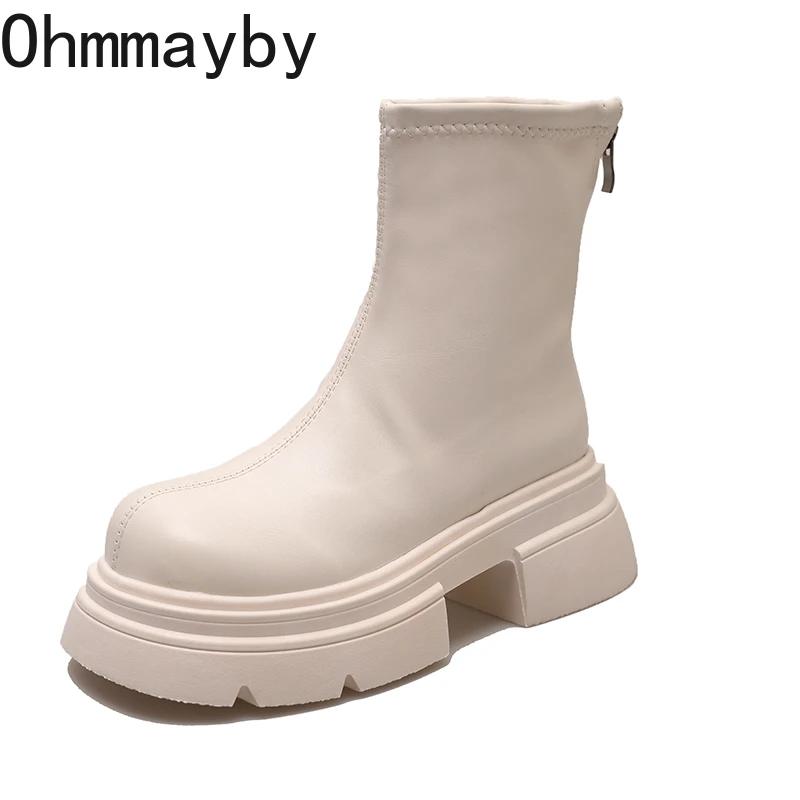 Fashion Autumn Chunky Women Slim Ankle Boots Fashion Back Zippers Platform Heel Short Booties Street Style Female Shoes