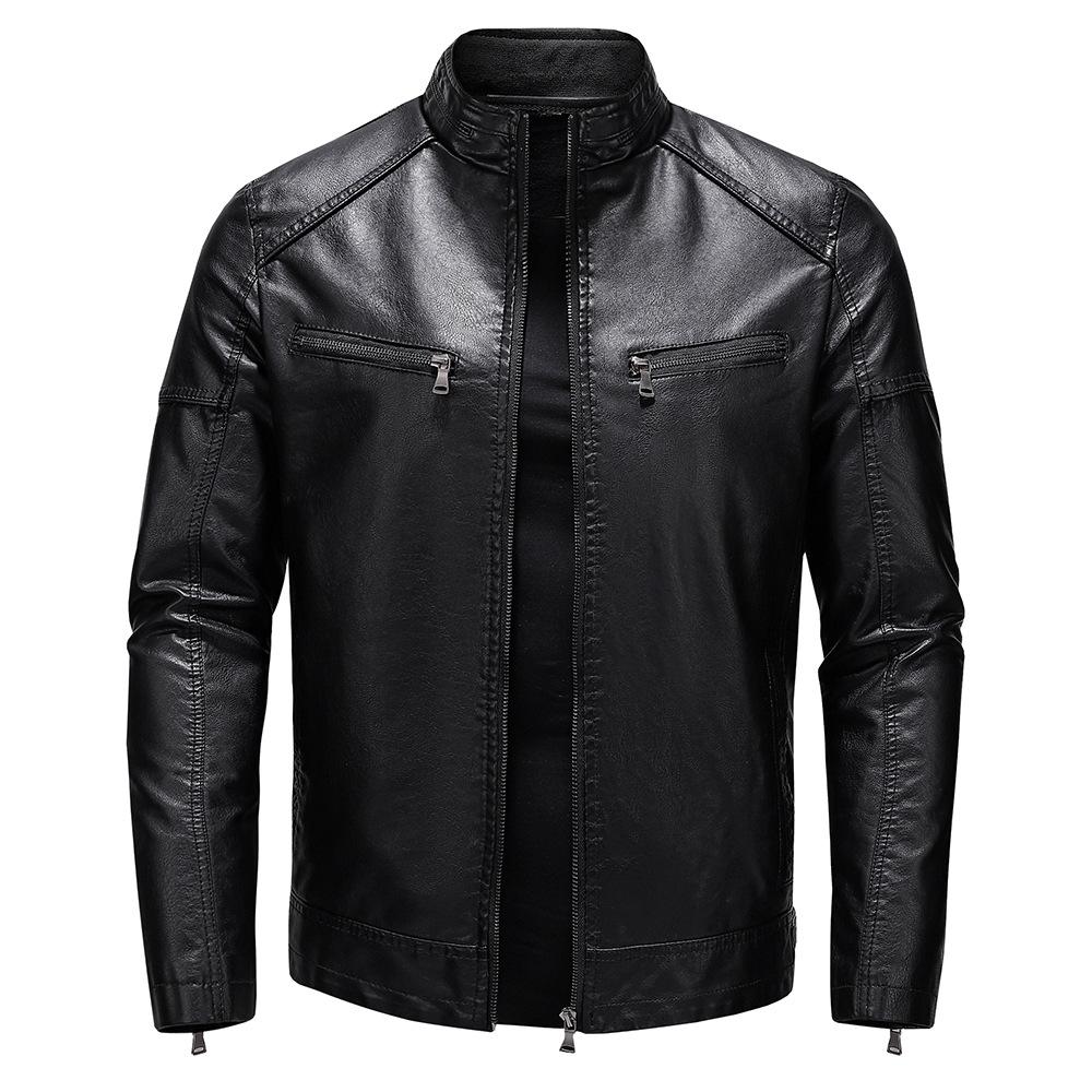 Men's Autumn and Winter New Men's PU Leather Jacket Short Stand-up Collar Youth Locomotive Leather Jacket