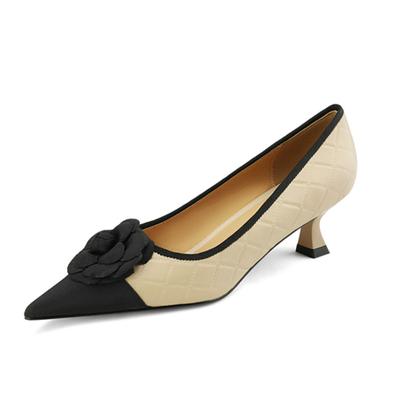 Брендовые женские весенние туфли-лодочки из натуральной кожи, туфли на высоком каблуке из овчины, коровьей кожи и свиной кожи высотой 22–24,5 см с острым носком и цветком