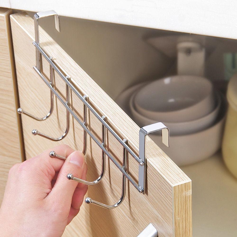 Good Load-Bearing Stainless Steel Bathroom Organizer 5 Hooks Rack Towel Hanger Rack Door Hook