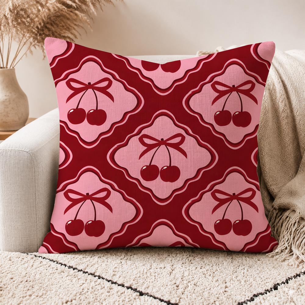 P Pink Bow Cherry Patterns Cushion Cover Linen Doublesided Printed Cushion Cover sofa pillow caseNordic Home Decor