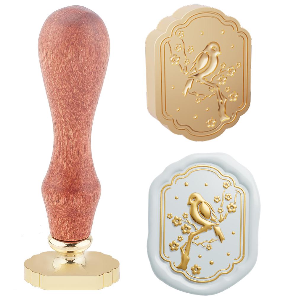 1pc Retro Wax Seal Stamp Set including Safflower Pear Wood Handle & Removable Brass Head for Envelopes Invitations Gift Card Bird 8.3x2.2cm