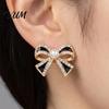 Sophisticated Gift for Her 1 Pair Sparkly Rhinestone Bow Knot Stud Earrings Women, Faux Pearl Dainty Jewelry Ribbon Earrings, Statement Cubic Zirconia