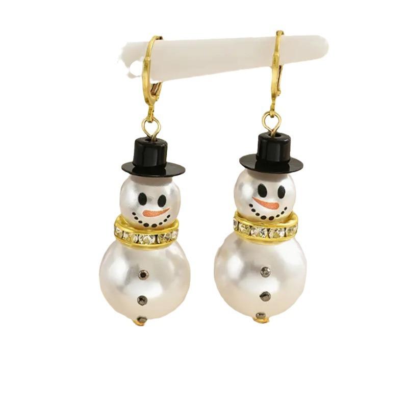 Модные рождественские белые серьги-капли с жемчугом в виде снеговика для женщин, милые серьги-снежинки со стразами, ювелирные украшения, подарки на новогодние праздники