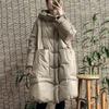 Women Down Long Jacket Hood Loose Over Size Coat Autumn Winter Warm Outwear Korean Style Big Pockets