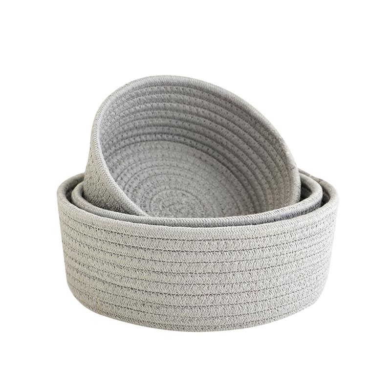 Корзина для хранения ручной работы, вязаная хлопковая круглая тарелка для хранения на прикроватной тумбочке, закуски, всякая всячина, ключ, косметика, органайзер, коробка