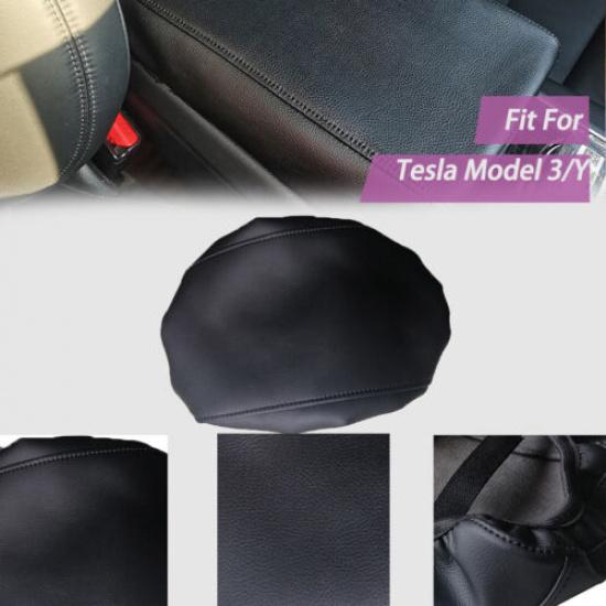 Best Leather Center Console Lid Armrest Cover Trim For Tesla model3/Y Black Auto