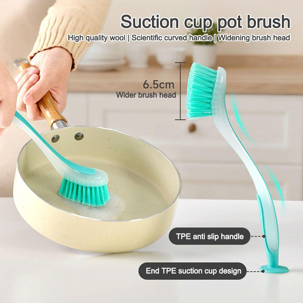 Suction Cup Dishwashing Brush Vertical Sink Cleaning Scrub Portable Pot Cleaning Brush  Kitchen