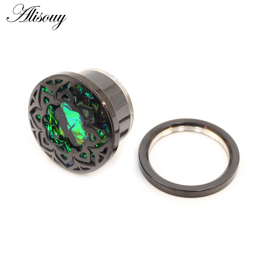 Alisouy 2 шт., ретро нержавеющая сталь, опал, полые цветы, ушные туннели, заглушки, расширитель, носилки, калибры, серьги, ювелирные изделия для пирсинга