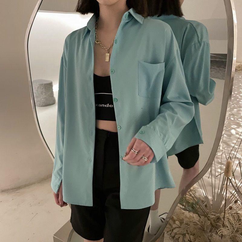 WTEMPO Брендовые студентки с длинными рукавами, свободные солнцезащитные кремы, длинная корейская версия свободной рубашки, модные повседневные женские топы с баской, темпераментные женские топы