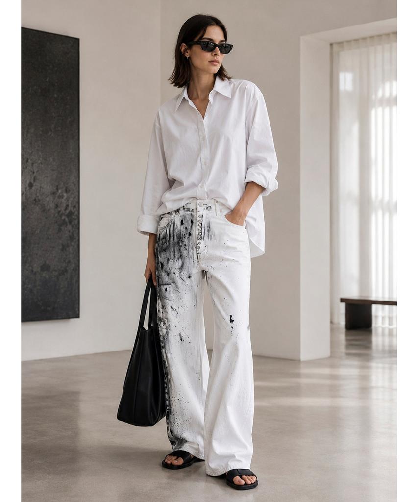 Seuteulaikeu White Artstroke Relax Jeans