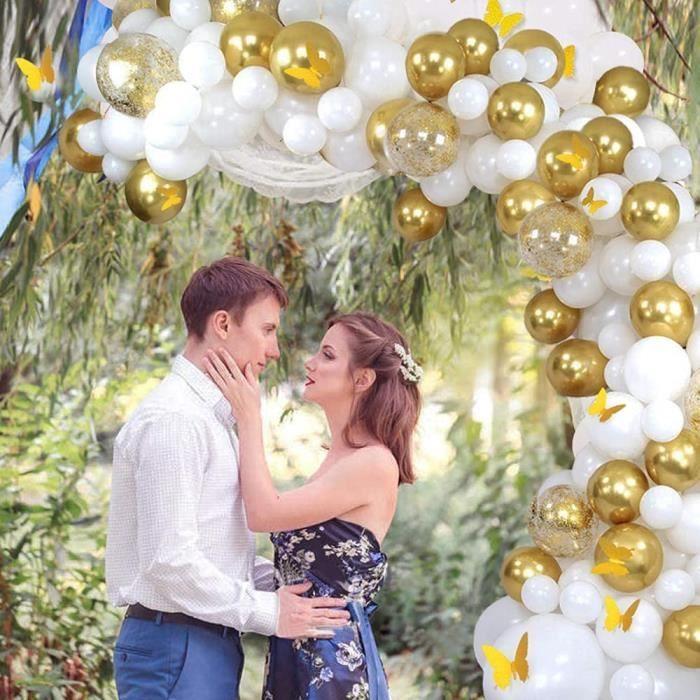 Guirlande de Ballon Or Blanc pour Anniversaire Fête Arche Ballon Guirlande Noël Fête de Fin d'Année Mariage