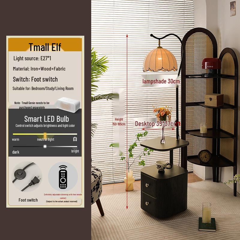 Французская прикроватная тумбочка в стиле середины века: Массив дерева, Встроенная лампа, Креативная полка для хранения