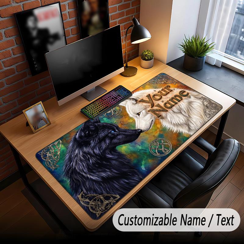 Wolf Theme Custom Mouse Pad Personalized With Name Text Customized Desk Mat For Office Home Decor