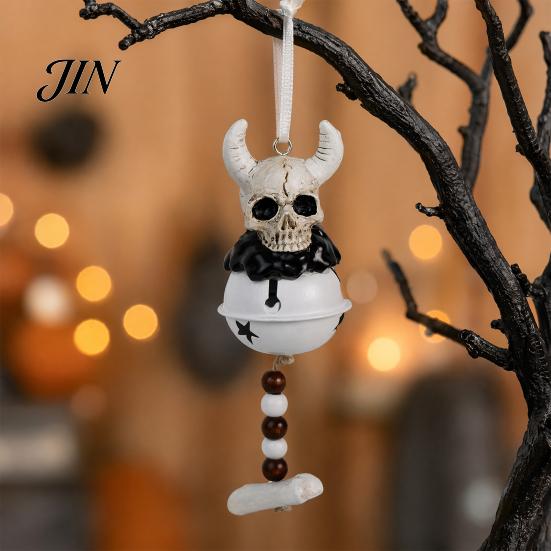 Durable Halloween Ornament Jingle Bell Ornament, Gothic Bull Skull/Angel Wings Hanging Decoration for Tree, Party Home Decor Seasonal