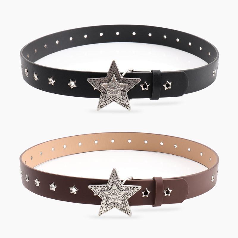 Fashion Womens Leather Belt With Star Pattern And Metal Buckle For Casual And Office Wear