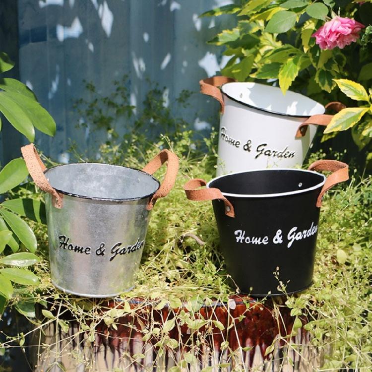 Flower Pot Metal Iron Bucket Planters Pot Metal Bucket Flower Holder with Hooks