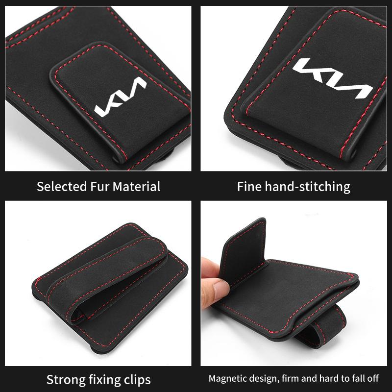 Suede Car Sun Visor Sunglasses Glasses Storage Clip Eyeglasses Holder For KIA Stinger Optima Cerato Soul Venga Forte Spectra pzce30