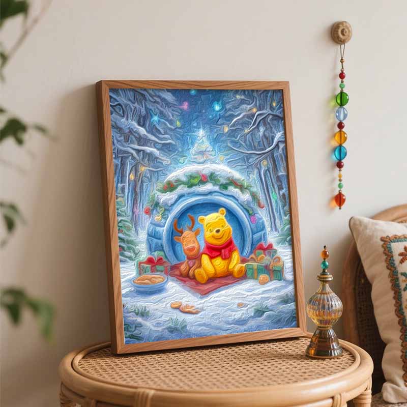 Disney Christmas winter bear and reindeer oil painting hand painting coloring painting handmade diy home decoration gift