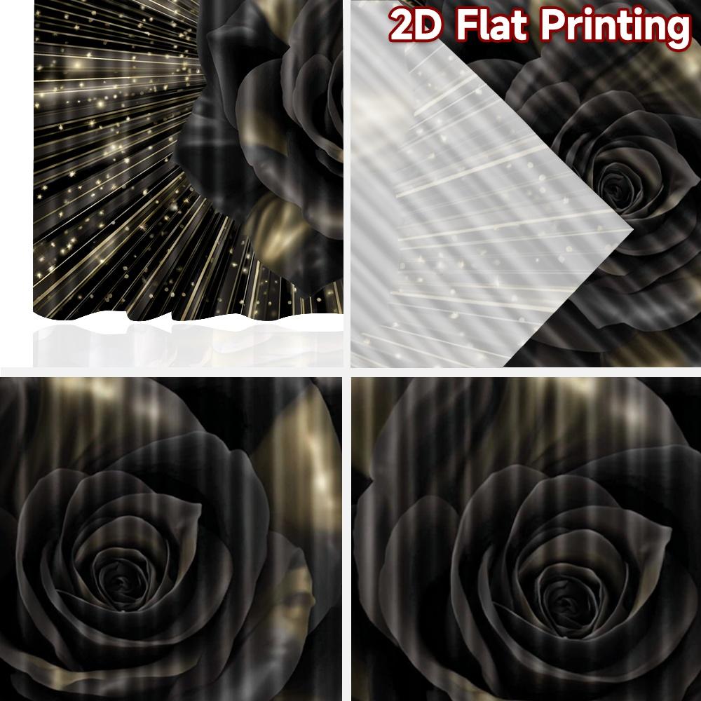 2D flat printing 2pcs Curtain Curtains Golden Rose Glow Digital Printed Polyester Drapes Party Decorations Use for Holiday