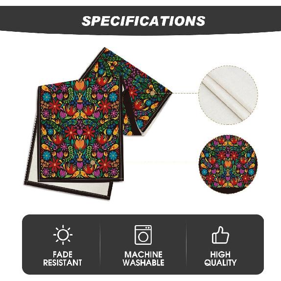 Artoid Mode Dia De Los Muertos Floral Fiesta Mexican Table Runner, Mexico Day of The Dead Kitchen Dining Table Decoration for Home Party Decor 13x72