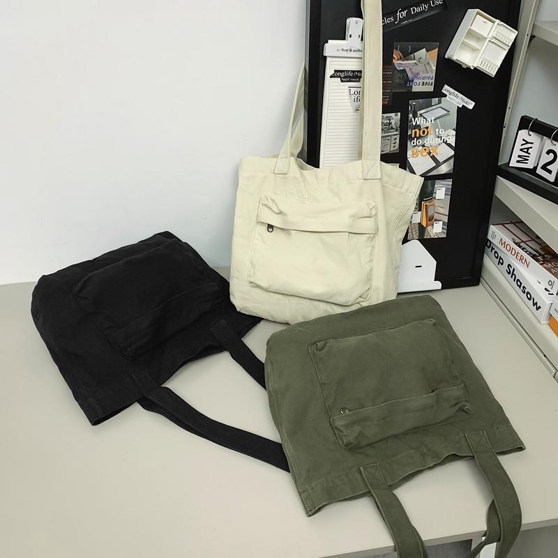 Tote Bag Women's Solid Color Large Capacity Shoulder Bag Student Canvas Underarm Bag
