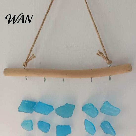 Nautical Wind Chime Sea Glass Chime, Handmade Driftwood Coastal Beach House Hanging for Home Window Decor Colorful