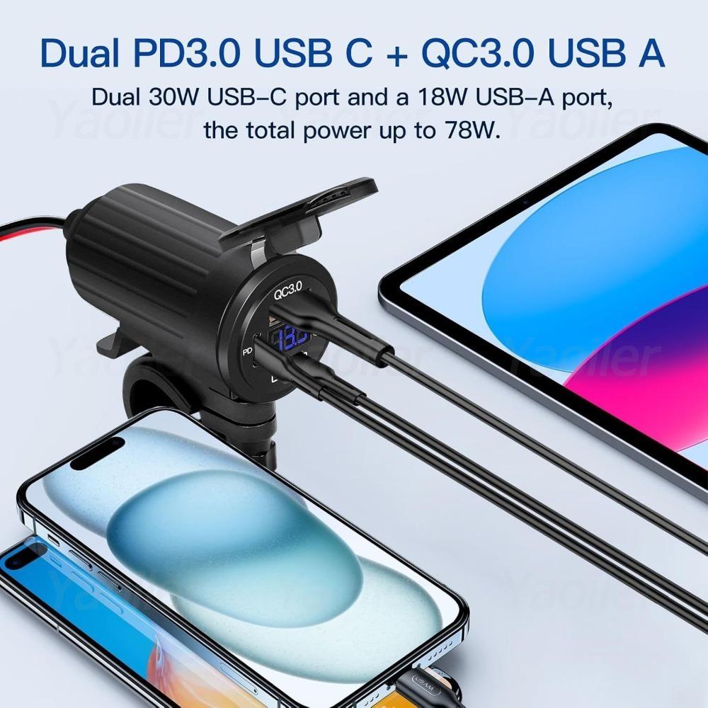 Hot Sale 12V Motorcycle QC 3.0 USB Fast Charger Waterproof with Type C Port New PD Outlet Handlebar Mounting Cellphone Chargers
