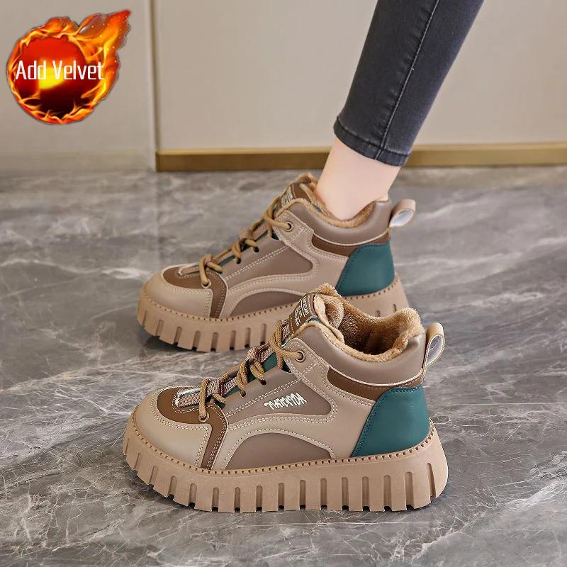 Женская обувь Plus Теплые высокие женские зимние сапоги на платформе Элегантные на среднем каблуке Зима 2024 Новинка на Slip Большой размер Весна