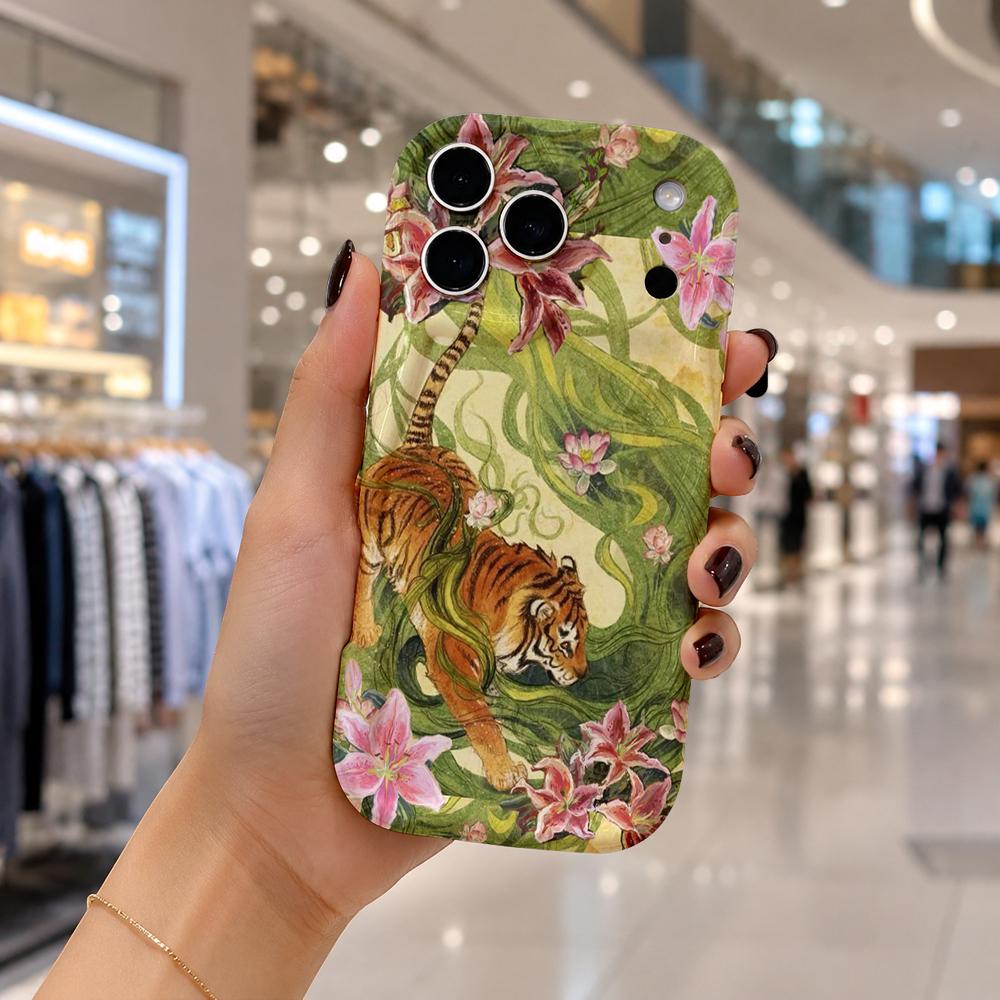 Чехол для телефона Lily Forest Tiger с волнистым краем для iPhone 16 15 14 Pro Max 13 12 11 Mini XR XS SE 2020 7 8 Plus Air Cover Frame