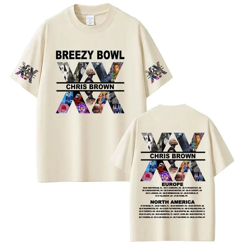 Chris Brown Graphic Tshirt Breezy Bowl Xx Tour T Shirts Unisex Wounisex Fashion Hip Hop Vintage Short Sleeve Oversized Tshirts Blac